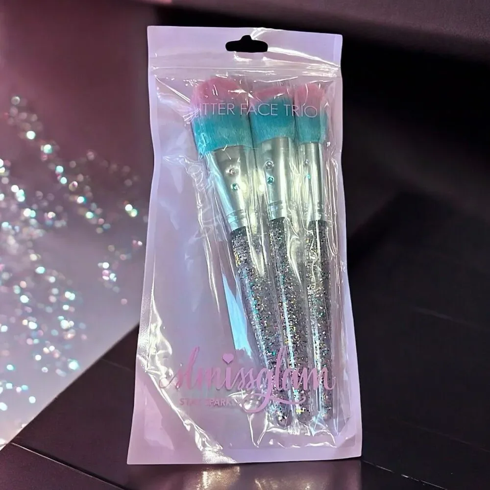 Slmissglam Glitter Face Trio 3pc Makeup Brush Set Brand New In Package MSRP $45